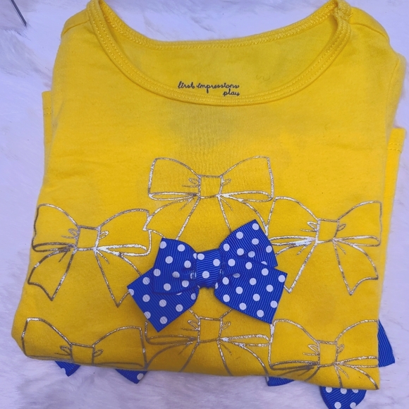 Girls Bold yellow top with bows 12months - Picture 2 of 4